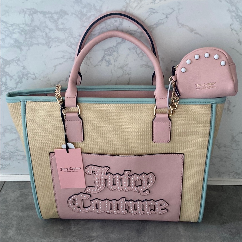 Juicy Couture Pink and Tan Structured Tote W/Coin Pouch